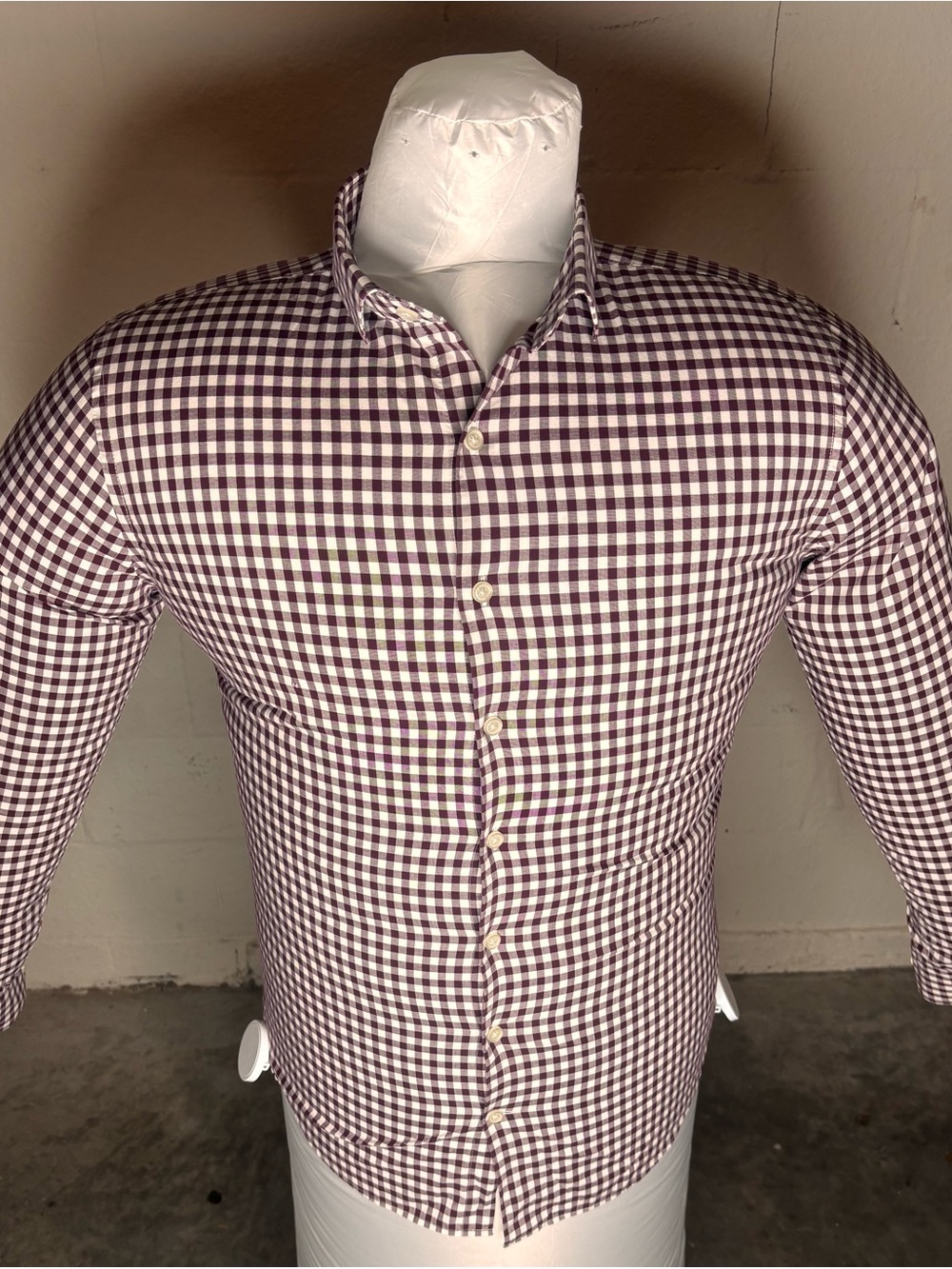 Express Mens (US) Medium Maroon/White Red Gingham Check Button Down Long Sleeve